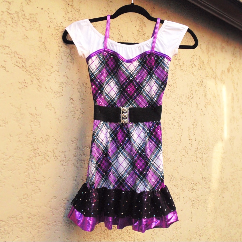 Purple and white plaid kids school girl costume